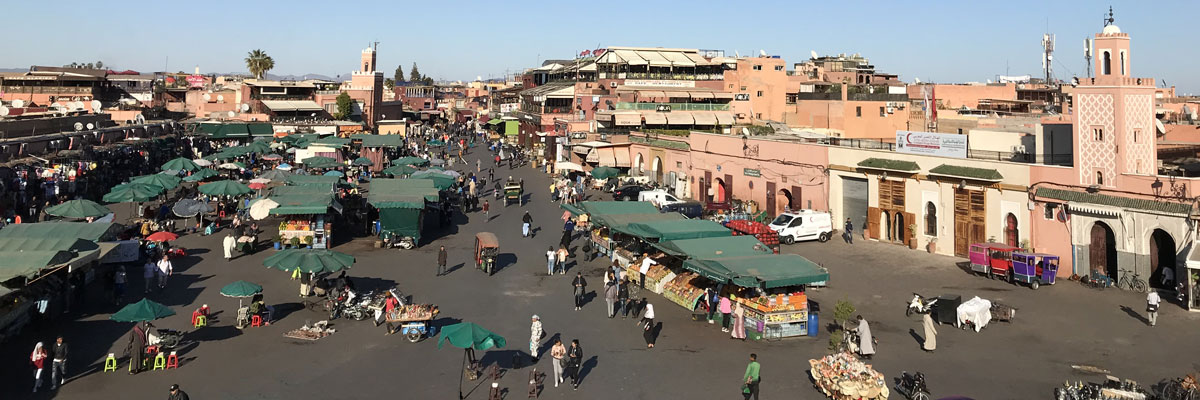 View of Djemaa El Fna square in the center of the medina
